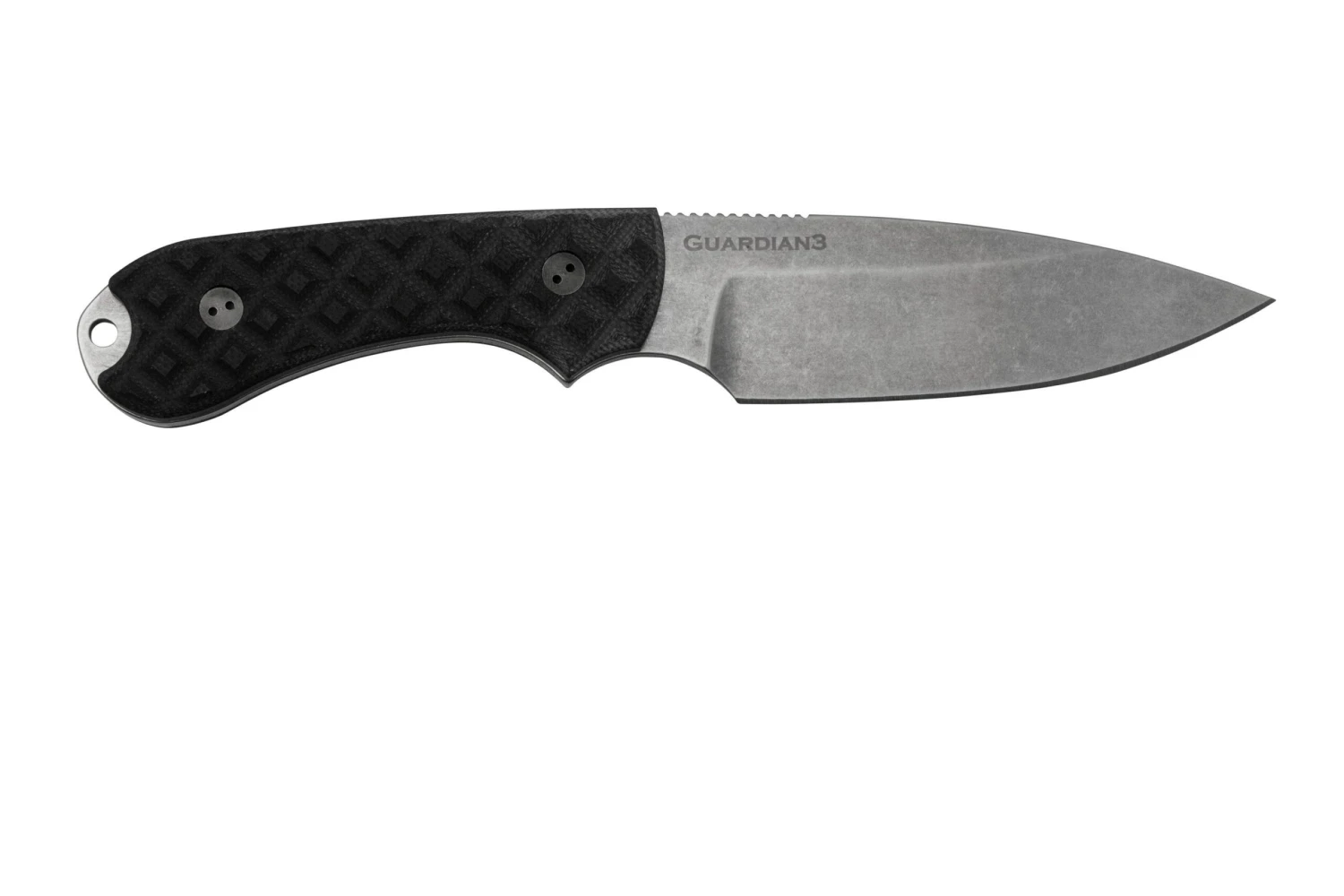 Bradford Knives Guardian 3, 3S-001-MC, Textured Black G-10, CPM-Magnacut, Sabre Grind, Stonewash Finish, Couteau Fixe 2 Bradford Knives Guardian 3, 3S-001-MC, Textured Black G-10, CPM-Magnacut, Sabre Grind, Stonewash Finish, Couteau Fixe – Image 2