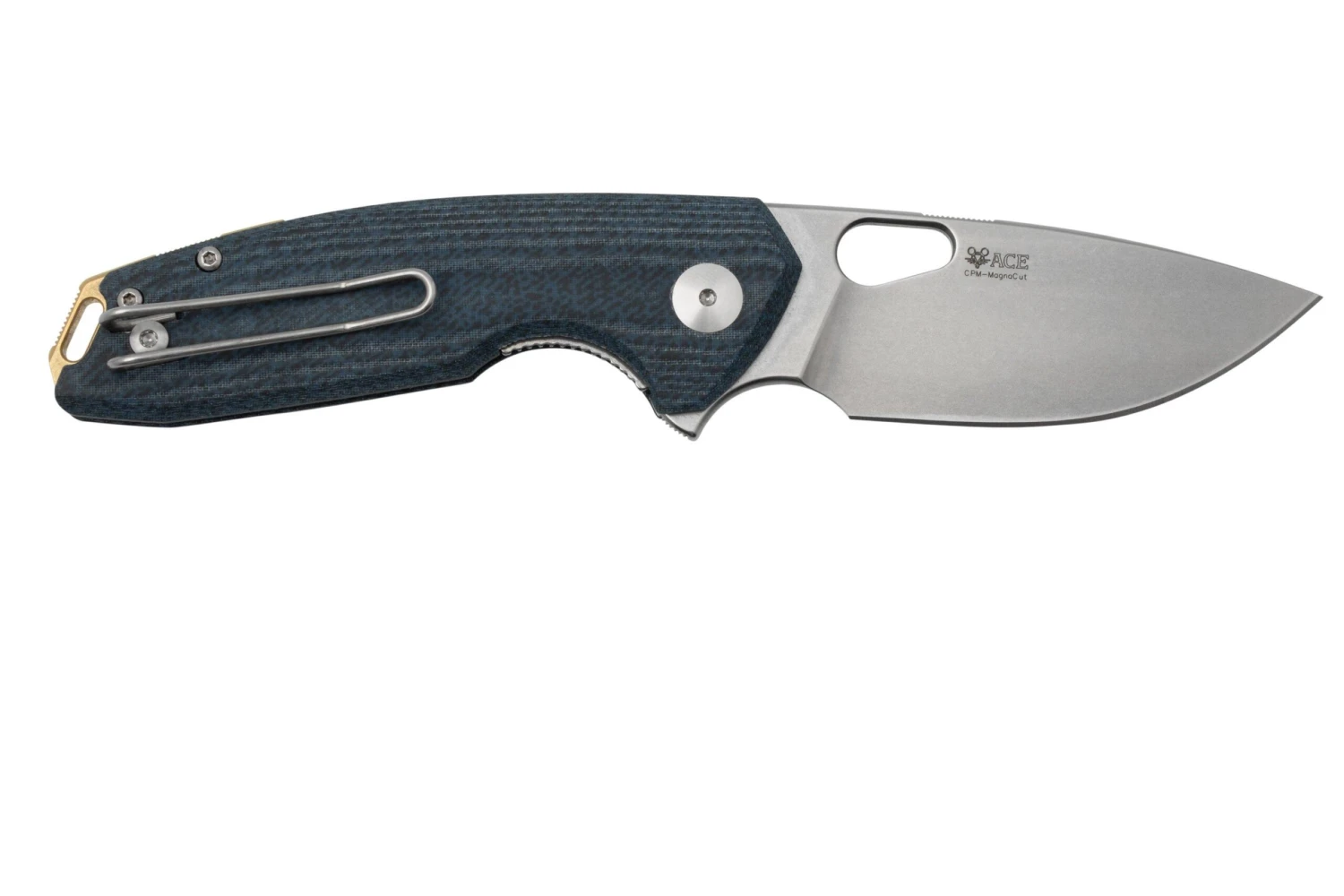 GiantMouse ACE Tribeca, Stonewashed Magnacut, Denim Canvas Micarta Couteau De Poche 2 GiantMouse ACE Tribeca, Stonewashed Magnacut, Denim Canvas Micarta Couteau De Poche – Image 2