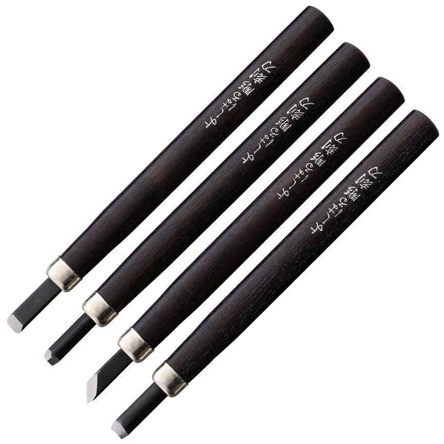 Yoshiharu H-4 Couteaux à Bois Japonais, Set De 4 1 Yoshiharu H-4 Couteaux à Bois Japonais, Set De 4